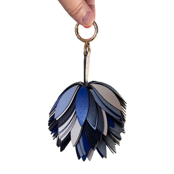 Michael Kors NWOT Leather Pom-Pom Key Chain Bag Charm Blue - Picture 3 of 9